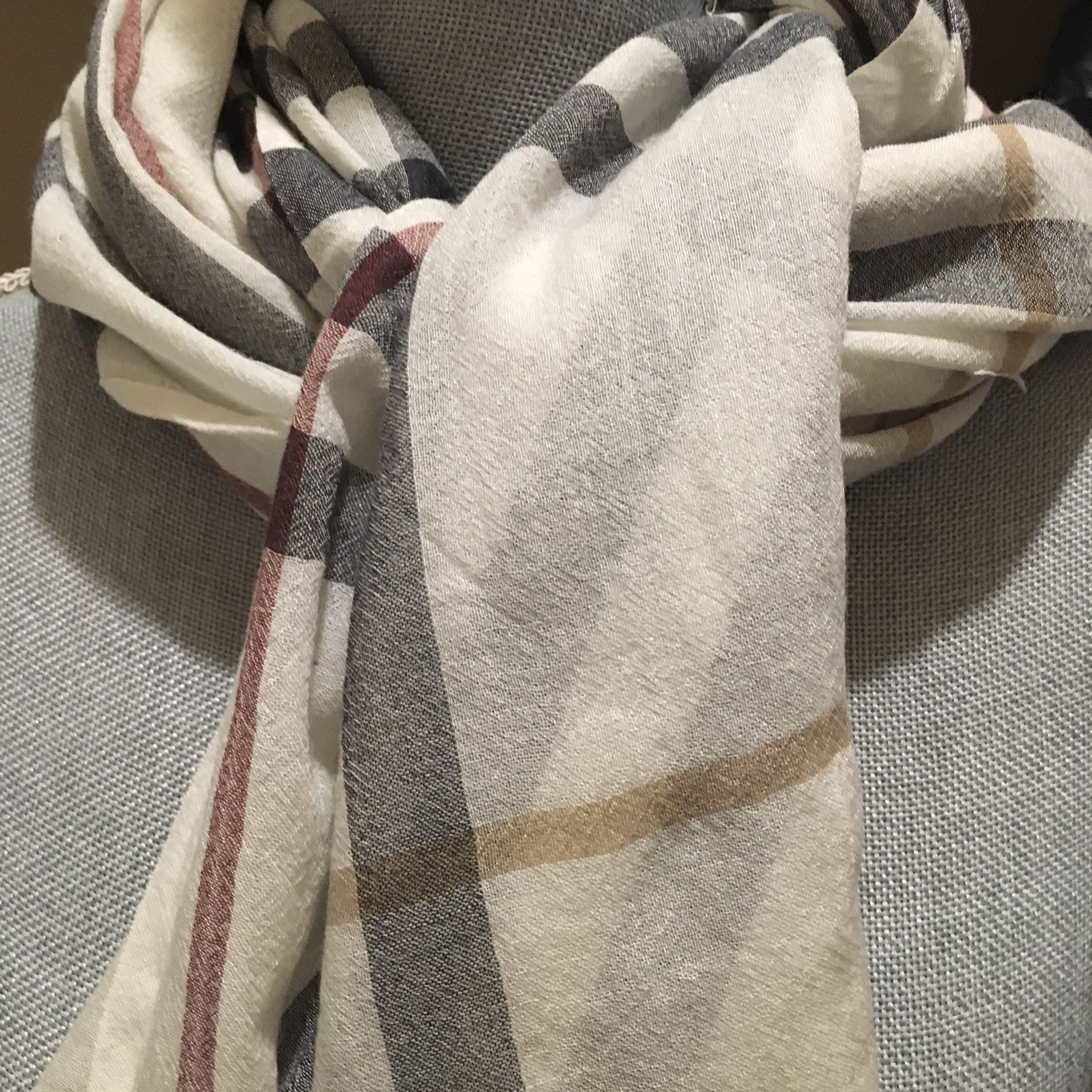 Burberry Lightweight Giant Check Wool And Silk Scarf