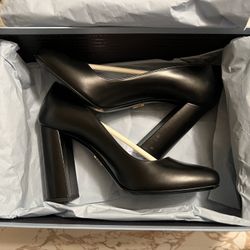 Prada Milano Decolte Black Leather Block Heel Pumps