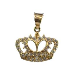 Woman’s Ladies 10k Yellow Gold CZ Cubic Zirconia Crown Tiara Charm Pendant For Necklace GP3095612