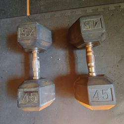 Rusty 45lb Rubber Hex Dumbbells--