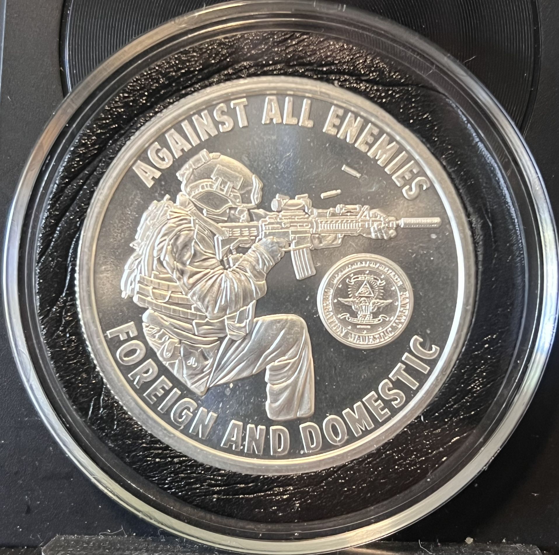 2025 Silver Shield Collection • Against All Enemies, Foreign and Domestic • 1 oz Pure Silver Round (.999 Fine) in Protective Capsule