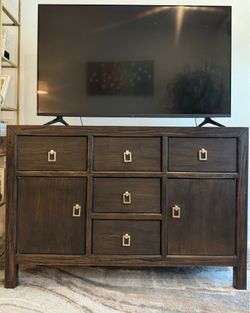 Dark Wood Sideboard with Gold Hardware