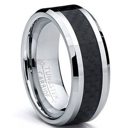 Brand New 6/8 mm Tungsten Carbide Carbon Fiber Inlay Wedding Band