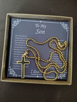Cross Pendant Necklace (Gold) – To My Son