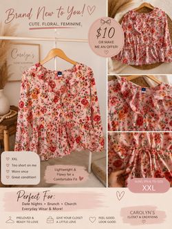🌸 XXL Floral Ruffle Top — $10 🌸