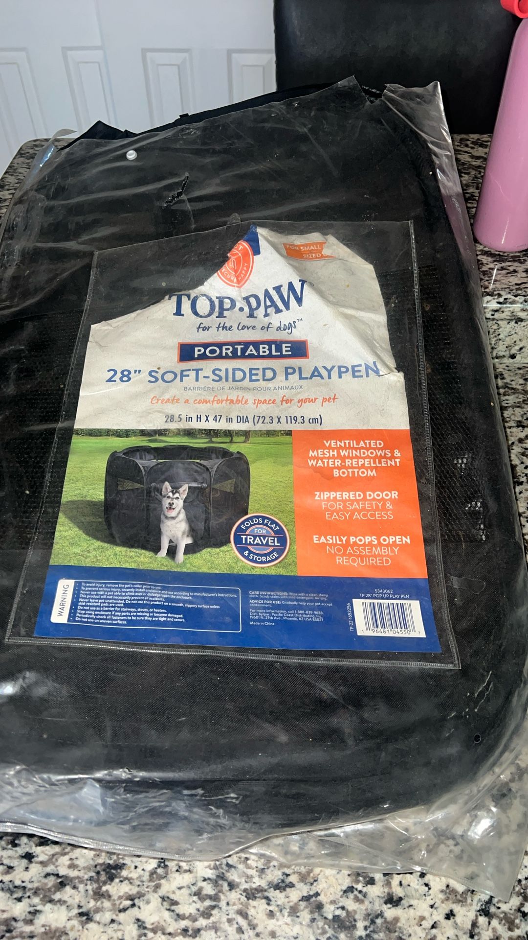 Top- Paw Portable Playpen Size 28.5 H X 47 In Dia ( 72.3 X 119.3  Cm )