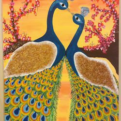 Peacock Contemporary Abstract Style Hand Painted Painting 