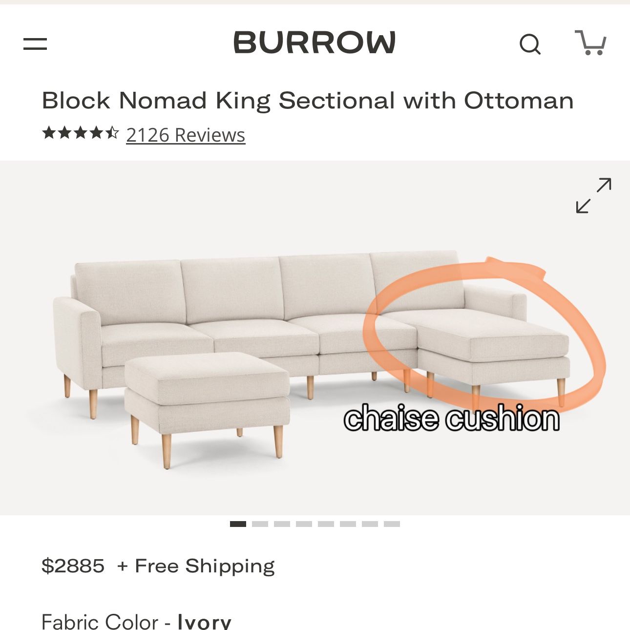 BRAND NEW! Burrow chaise cushion