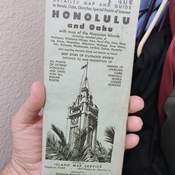1950s Hawaii Fold Out Map Vintage 
