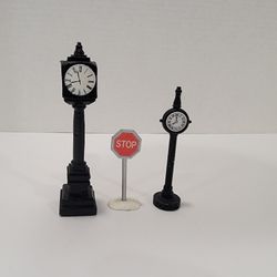 Lemax Christmas Village Metal Street Clocks And Stop Sign Accessories