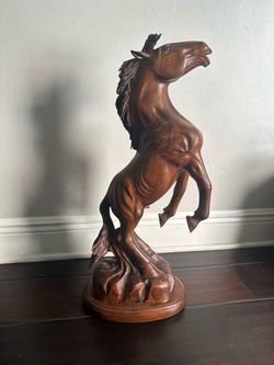 Hand-Carved Wooden Horse Sculpture