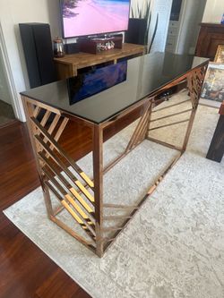 Modern Console Table with Black Glass Top