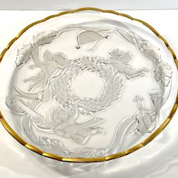 Brand New - Park Avenue Crystal 15" platter Large, heavy, crystal, cherub angel design under glass 22K scalloped gold rim  