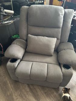 Gray Fabric Recliner Chair with Cup Holders