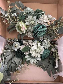 Artificial Flower Bouquet Set Sage Green White