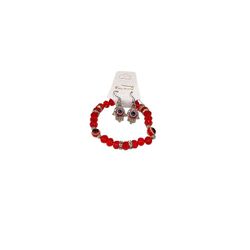 Red Beaded Bracelet & Hamsa Earrings Set