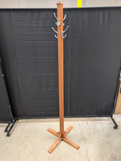 Smith & Hawken Freestanding Wood Coat Rack with Metal Hooks