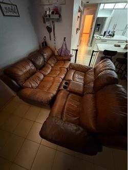 Leather couch and tables