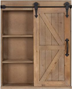 Wall Storage Cabinet with Vanity Mirror and Sliding Door, Rustic Brown