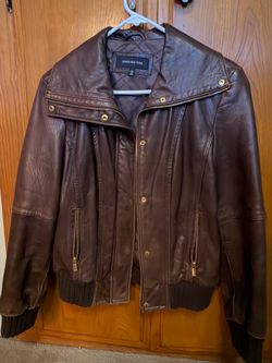 Jones New York Brown Leather Bomber Jacket