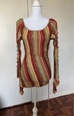 Luly K vintage Y2K Asymmetrical bell sleeves multicolor striped top size large