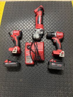 Milwaukee drill kit also Milwaukee grinder Dewalt sander Bosch drill kit