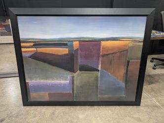 Abstract Geometric Landscape Painting in a Black Frame