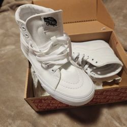 True White Vans Sk8-Hi Shoes
