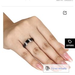 10k white gold black diamond ring size 7