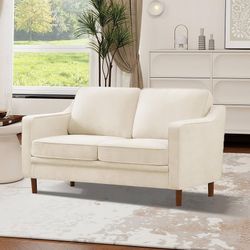 M-56" Chenille Sofa, Loveseat Couch, Mid Century Modern Love Seat Couches with Solid Wood Frame for Living Room & Bedroom, Beige
