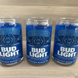 Bud light Glass Tumbler Set 16oz Blue & Clear Beer Can Style  