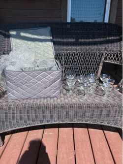 Vintage Fostoria Wedding Ring Pattern Silver Trim 9pc Glass Set W/Case