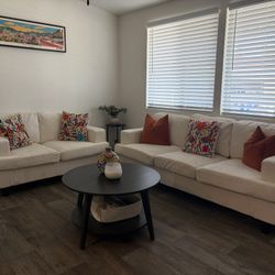 Creme White Couch Set (Pillows, Tables, Plants Not Included)