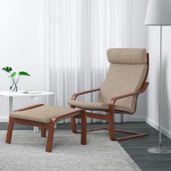 IKEA Poäng Armchair, Wood, Medium Brown, Hillared Beige