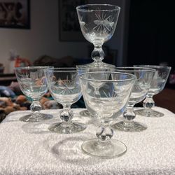 Delicate & Beautiful Sherry Glasses with Beautiful Etched Design 3oz. 7pc Set