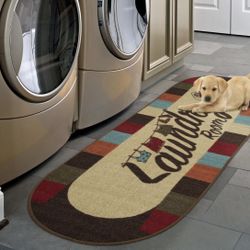BRAND NEW Laundry Room Rug Runner Mat Non-Slip Stain Resistant Charming Wash Room 20"x59"