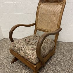 Vintage Antique Style Cane-Back Swan Lake Tapestry Seat Sprint Rocking Chair