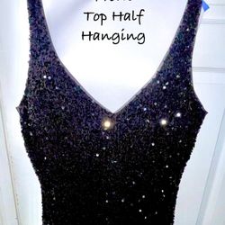 ***UNUSED & MUST GO***- Black Hand Sown- Sequined Floor Length Ball Gown w/ Left Split (XL)