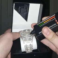 VVS1 Moissanite Watch Passes Diamond Tester Damaged Slightly 41mm 8.5in Readjustable