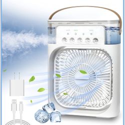 New-Portable Air Conditioner Fan, Mini Evaporative Air Cooler with 7 Colors LED Light, 1/2/3 H Timer, 3 Wind Speeds and 3 Spray Modes for Your Desk, N