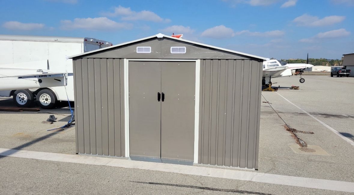 Sales $395!!! (New in box) 8’ L x 10’ W x 6.’ H galvanized steel Metal Storage Shed Outdoor Garden Backyard 8’x10’ Storage.