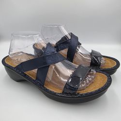 New Naot Womens Leather Strappy Blue Metallic Sandals Wedge Heels Size 40  US 9 