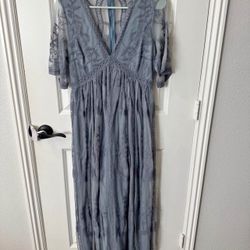 Pink Blush Blue Lace Maternity Dress