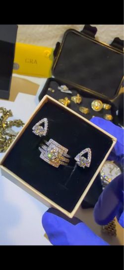 Moissanite, stone Ring and Earrings Jewelry Set