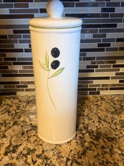 Ceramic Canister with Olive Branch Design