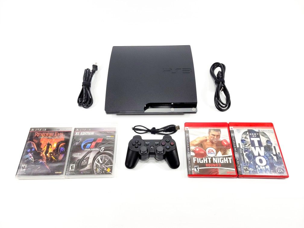 Sony PlayStation 3 Slim PS3 120GB Black Console CECH-2001A Controller & Games