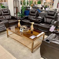 Warnerton Chocolate Power Reclining Living Room Set (SOFA and LOVESEAT