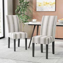 Dining Chair Set - Gray Stripe Upholstered Fabric