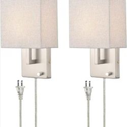 Set Of 2 Modern Wall Sconces Brushed Nickel-Plug in(Received Version) and Hardwired Design Wall Light with Dimmable Switch for Bedroom Bathroom