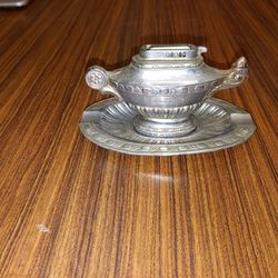 Vintage Aladdin Genie Lamp Cigarette Lighter, Ashtray Made in Occupied Japan Silverplate

